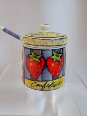 Porcelain Jam Jelly Jar with Lid and Spoon MSC Joie Oe Vivre Vivid Colors